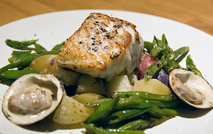Seared Cod with Clams and Veg